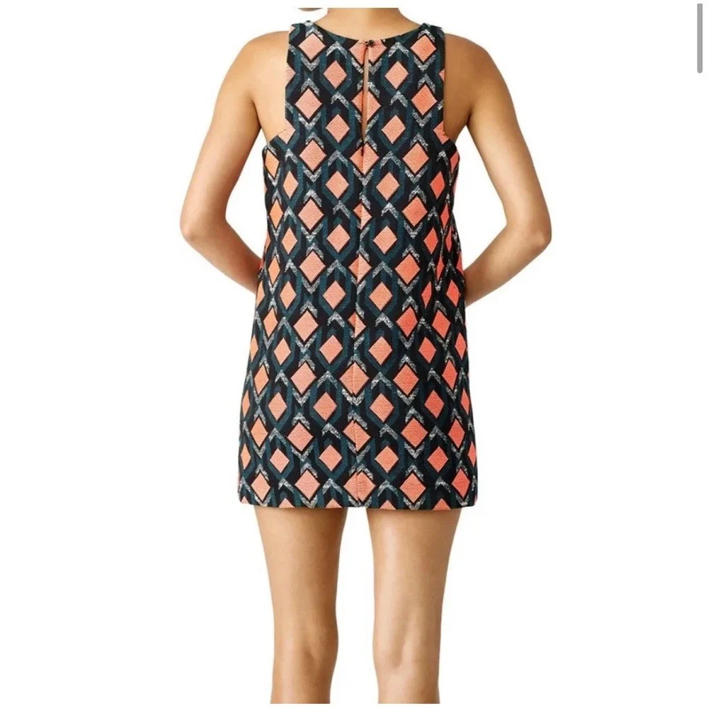 MILLY Angular Diamond Jacquard Geometric Tweed Shift Dress Size 6 Black Coral - Picture 3 of 6